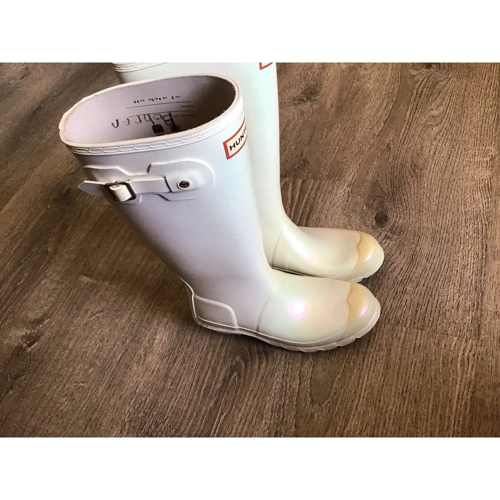 Hunter Youth Girls Size 5 Rain Boots White Pearlescent Nebula Size Kids Boot